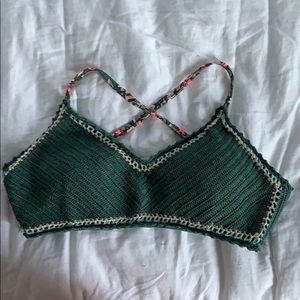 Xhilaration Green and Pink Knitted Bikini Top
